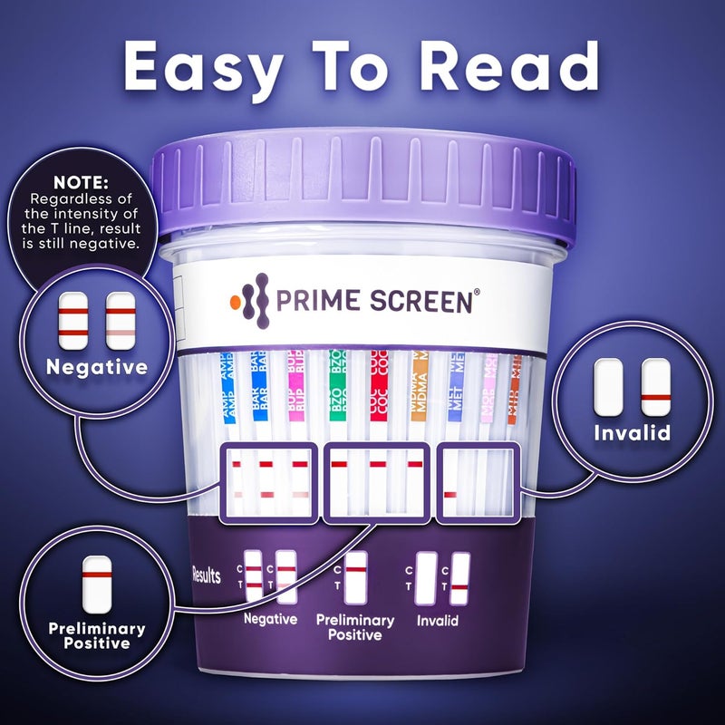 Prime Screen Drug Test Cup 18 Panel Kit (AMP,BAR,BUP,BZO,COC,mAMP,MDMA,MOP,MTD,OXY,PCP,TCA,THC, ETG, FTY, TRA, K2,TRA100) -[25 Pack]-CDOA-S1185EFTKK - Image 3